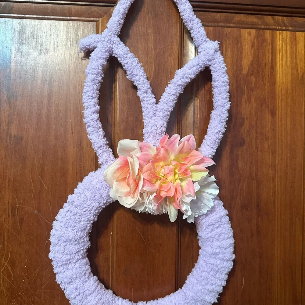 Handmade Purple Bunny Wreath With Flowers